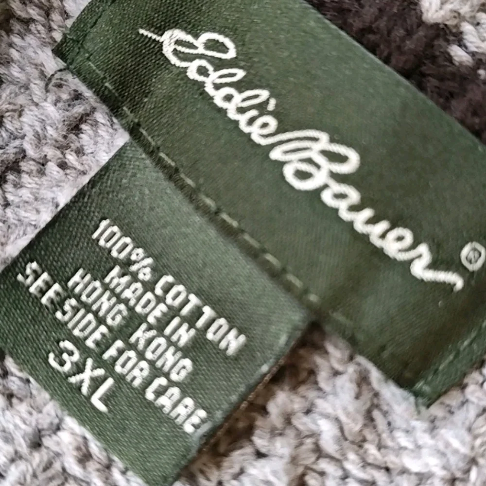 Vintage 80s Eddie Bauer Cable Knit Henley Sweater Men 3X Taupey Gray Qtr Button - Picture 7 of 9
